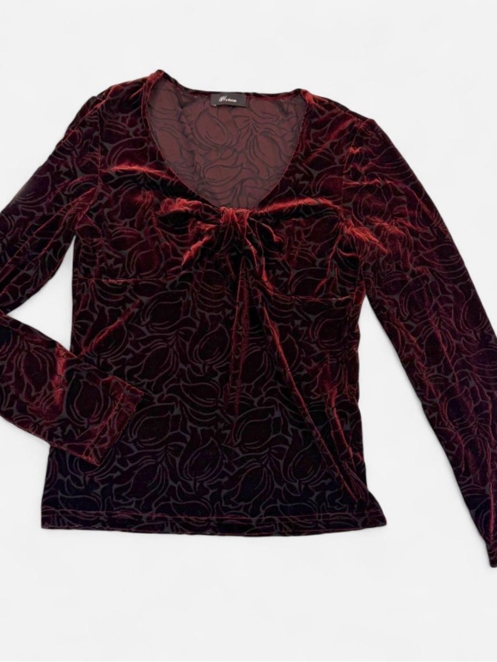aWoman Made in Italy Burgundy Burnout Velvet Tie Front Top – Size Large